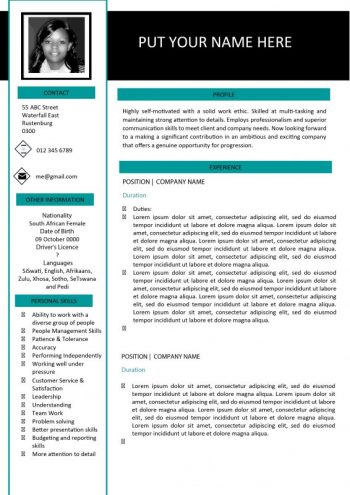 CV Template south africa 2021 Word - Download this CV template Today